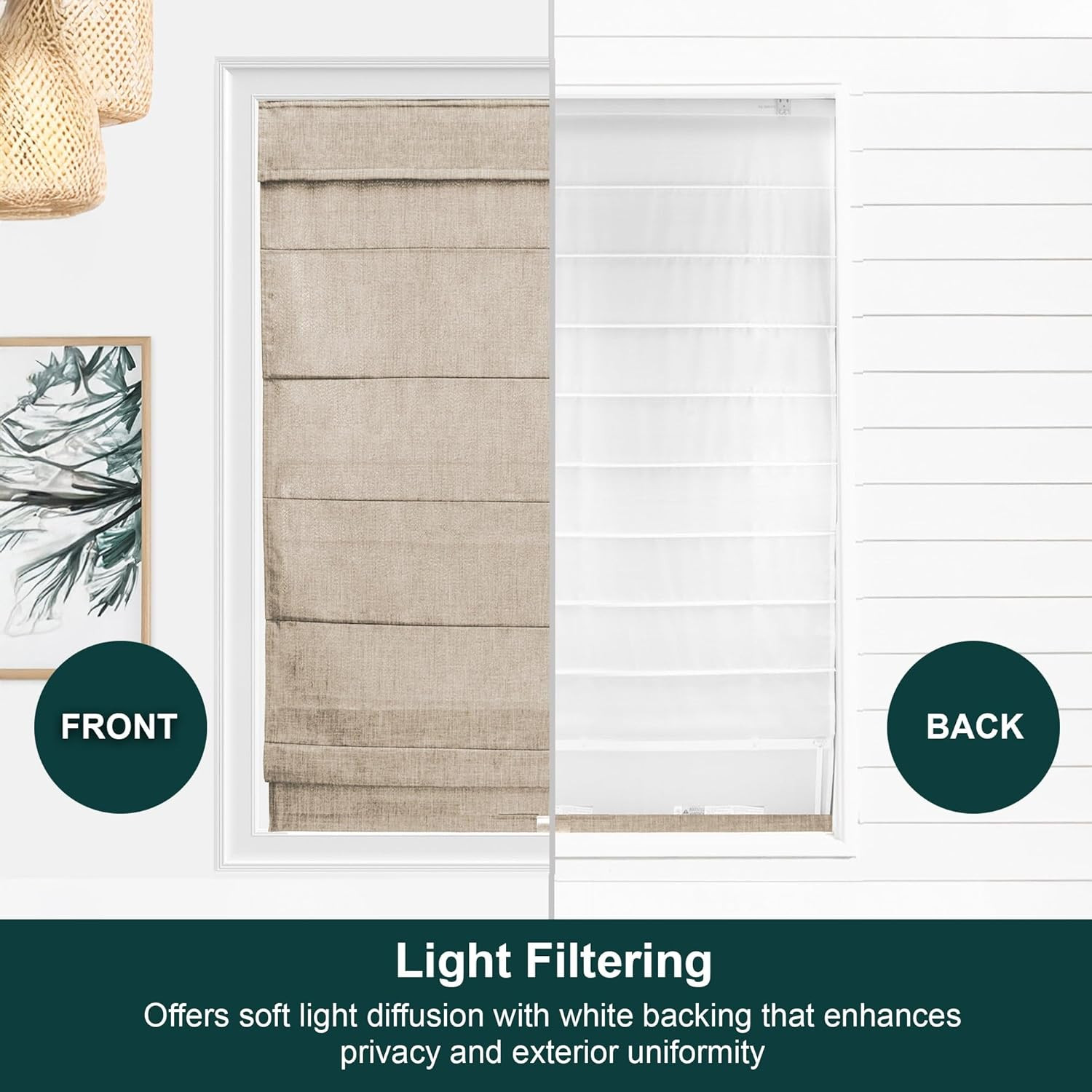Cordless Roman Window Shade, Belgian Flax, 27″W X 64″H | Cordless Child-Safe, Ro