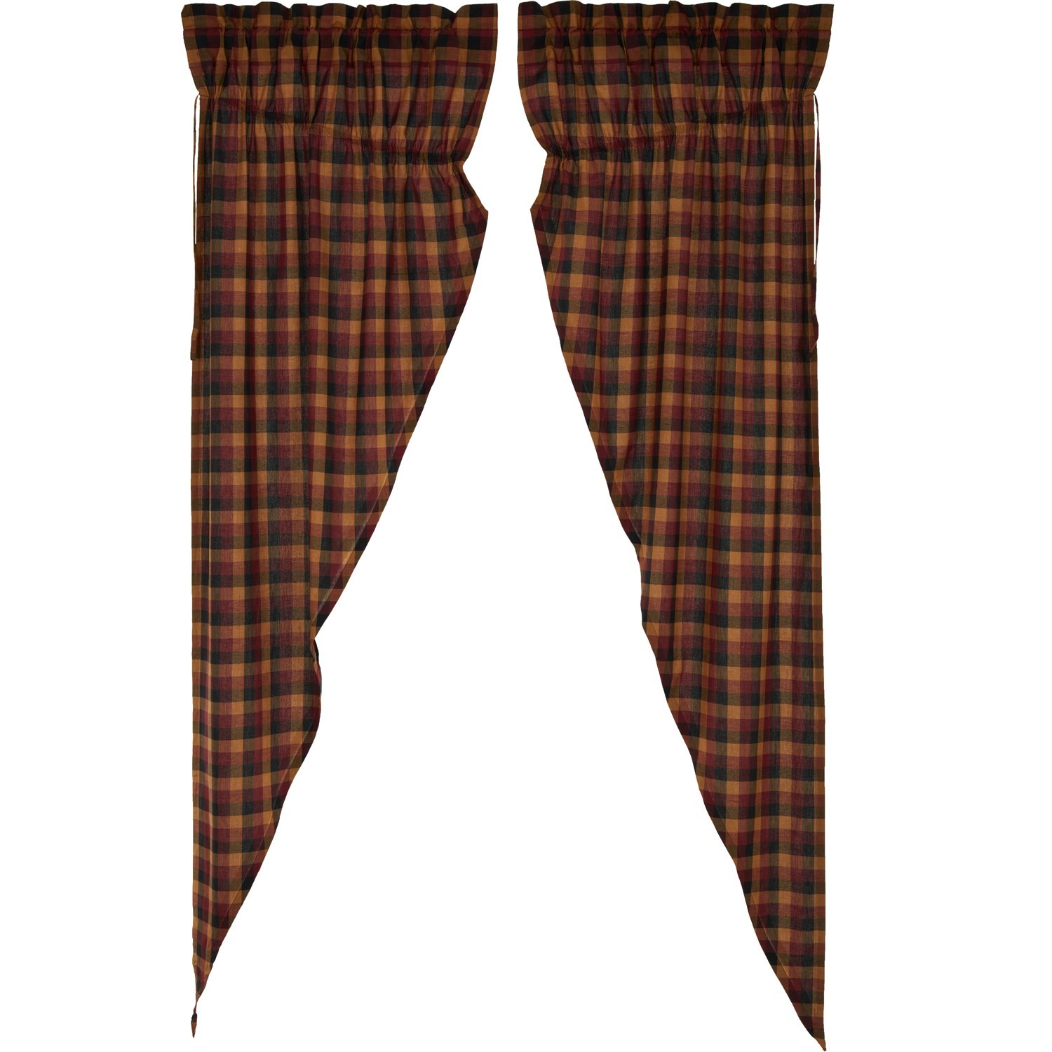 New Wine Black Mustard PRIMITIVE CHECK PRAIRIE SWAGS Gathered Curtain Panels 84″