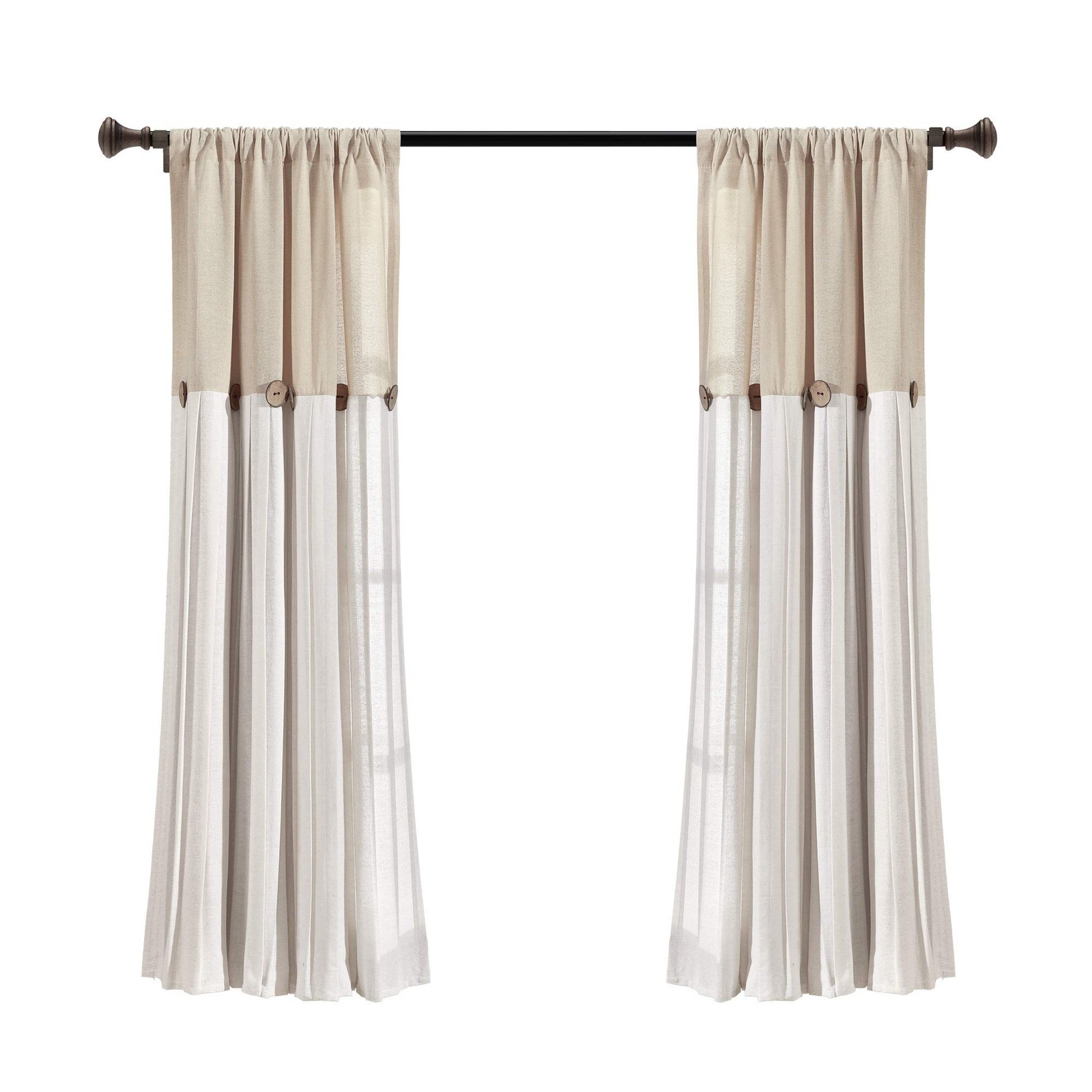 Lush Decor Linen Button Window Curtain Panel, Single, 40 W x 45 L, Linen – Count