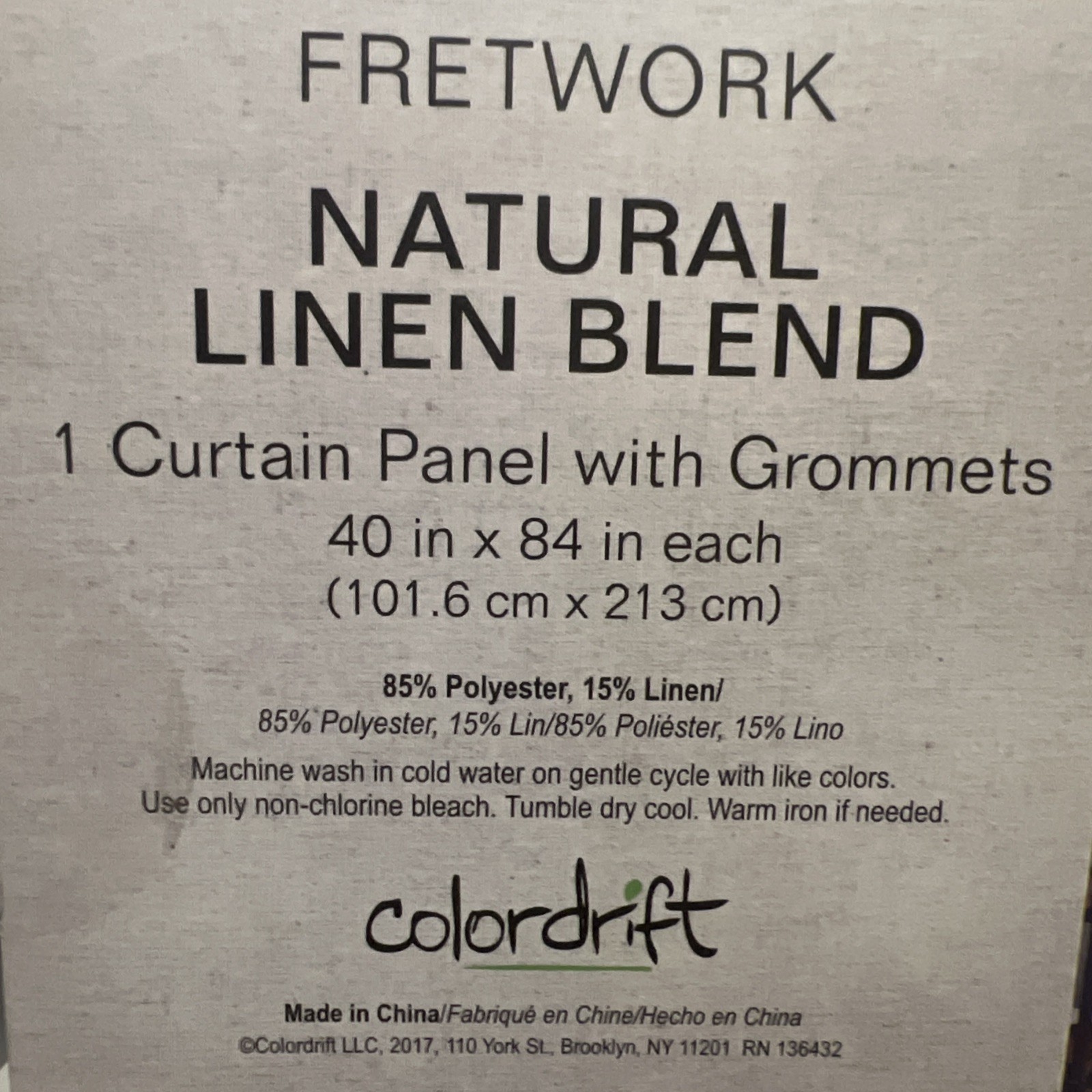 1 Natural Linen Blend Curtain Panel With Grommets 40 In x 84 in NEW