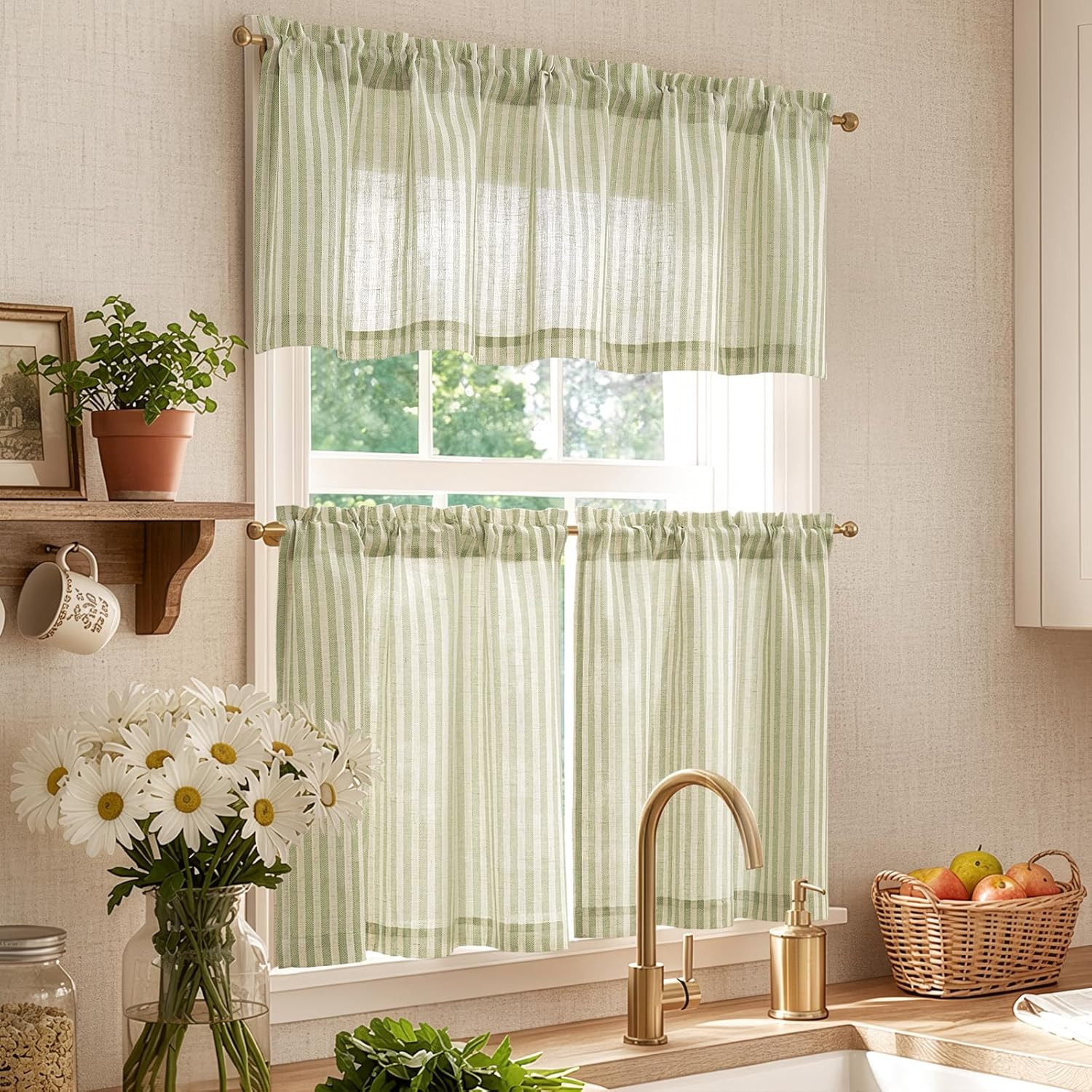JINCHAN Kitchen Curtains and Valances Set Striped Tier Curtains Ticking Stripe L