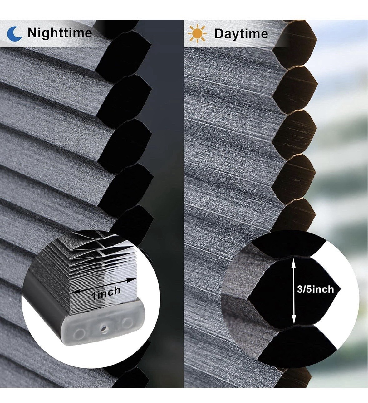 Blackout Honeycomb Pleated Cordless Cellular Shades, 23″ WX64″ H, Midnight Black