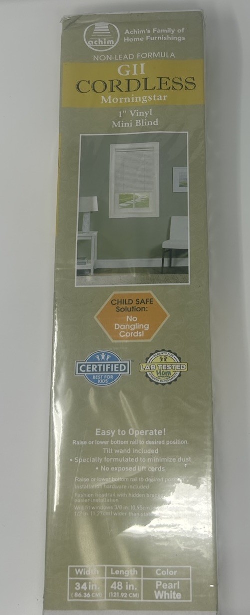 Achim GII Morningstar Cordless Mini Blinds 34x48In. Vinyl Light-Filtering White