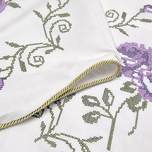 1 Piece Rose Embroidery Valance, Lilac, 60″ x 19″, Scalloped Flower Floral