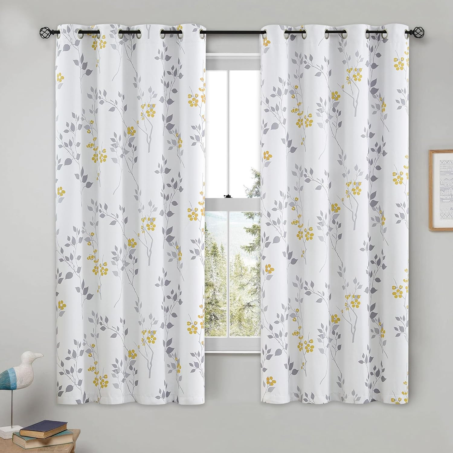 Beauoop Floral 100% Blackout Curtains 54 Inch Length 2 Panels for Bedroom Living