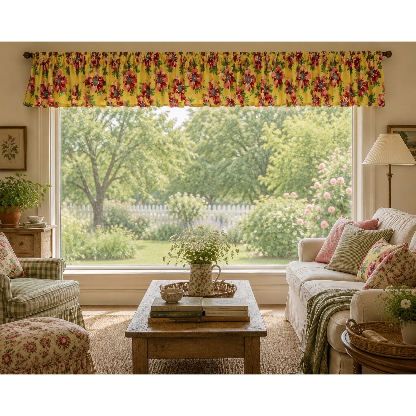 Ralph Lauren Chelsea Valance Custom Set Yellow Floral Poppy 14×166 14×82 2pc