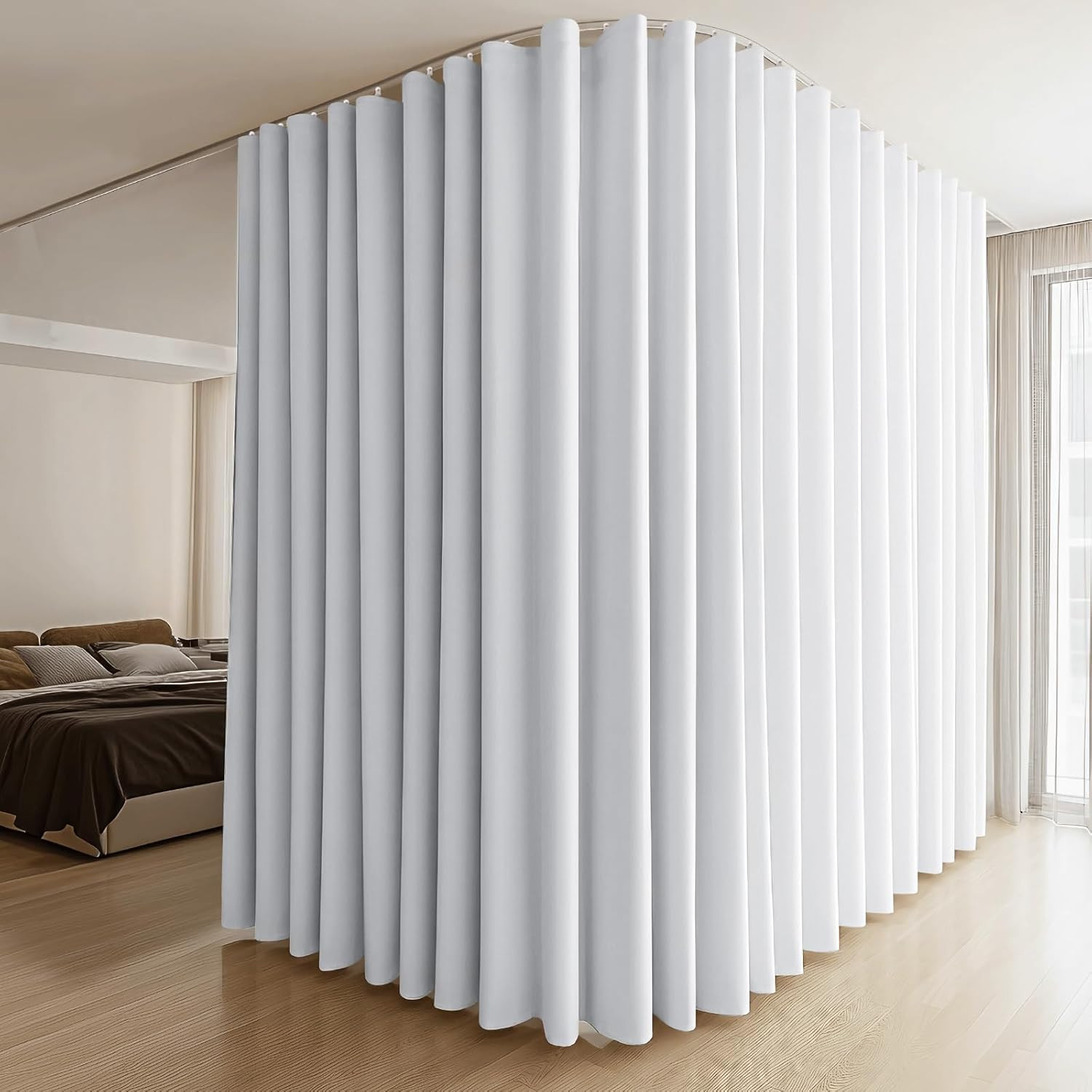 Room Divider Curtains & Flexible Bendable Tracks Set,Privacy Dividers Ceiling Tr
