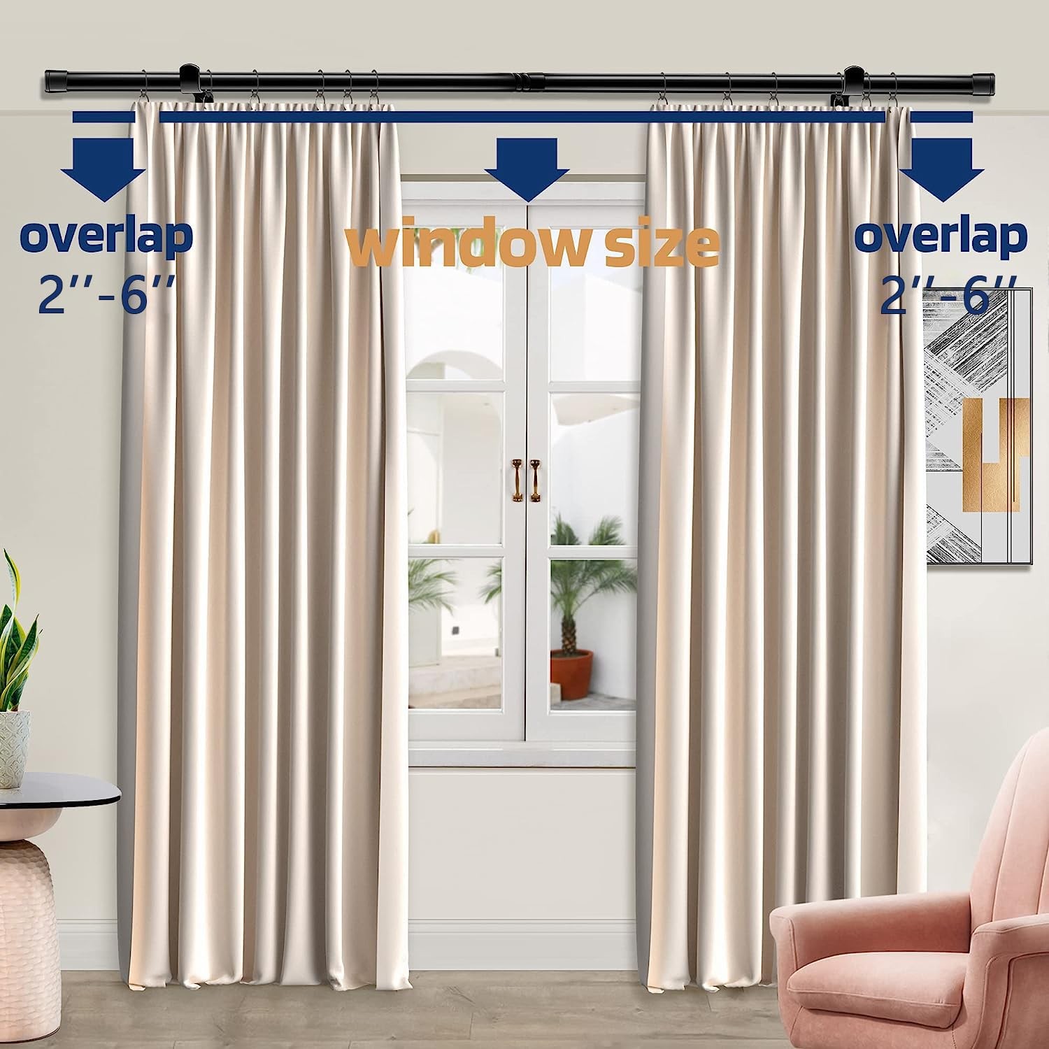 Black 5/8 Inch 2 Pack 3088 In Small Stainless Steel Window Curtain Rods Set