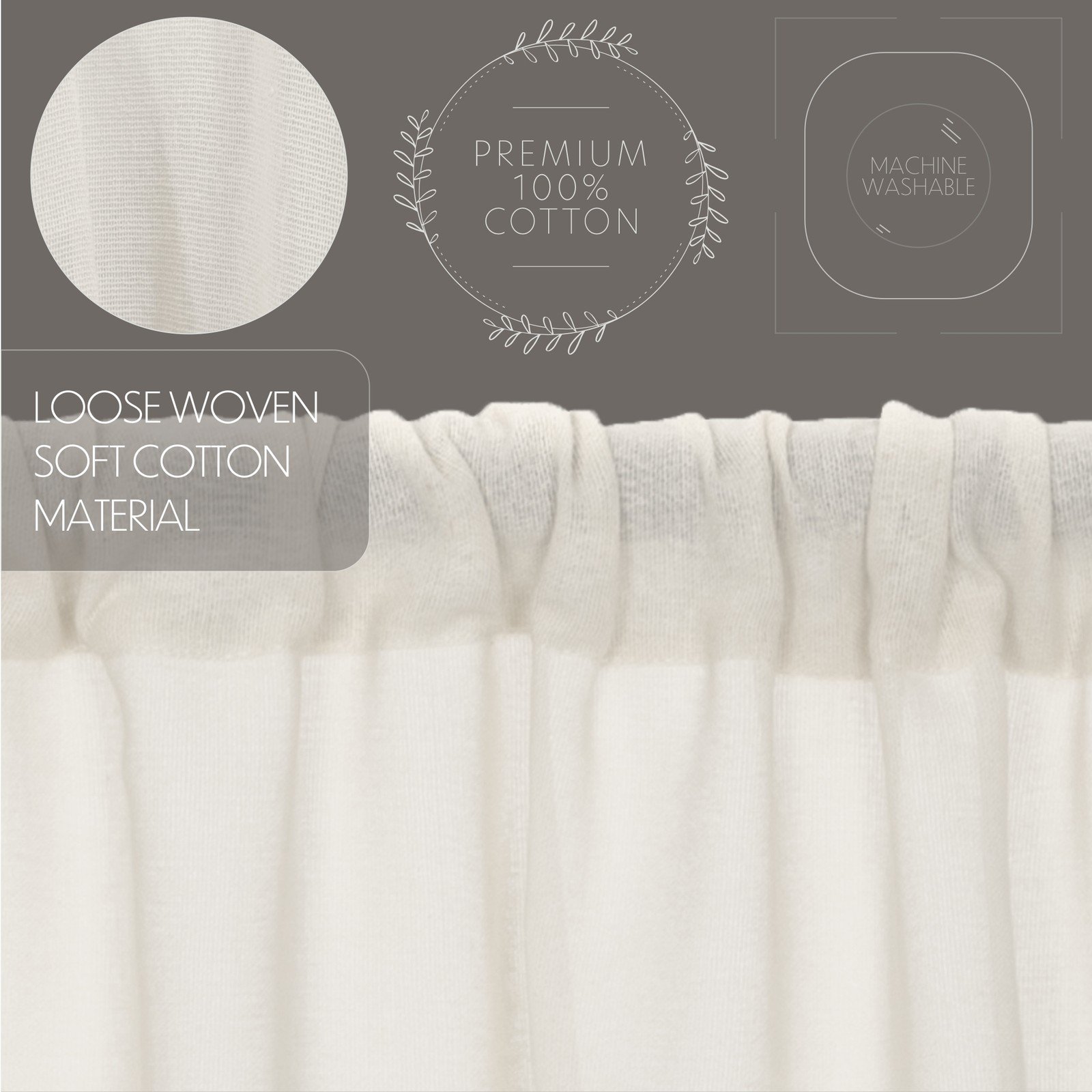 Tobacco Cloth Antique White Set (2 Swag 36×16 ; 2 Tier 24×36) VHC Brands
