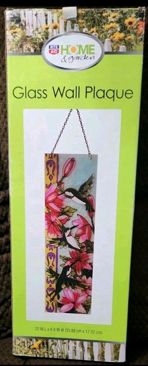 Hummingbird Stained Glass Window Panel – Hanging Art Decor Bird Floral New