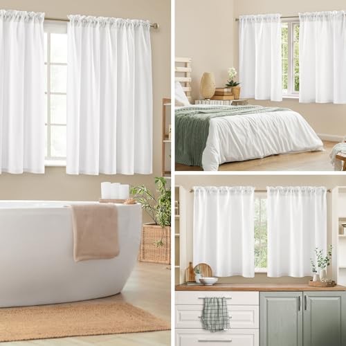 Non-See-Through Privacy Sheer Kitchen Curtains 30″W x 36″L (Pack of 2) White