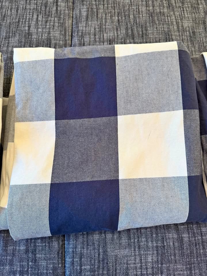 2 Pottery Barn Bryce Buffalo Check NAVY 50W x 96L Lined Drapes. FLAW