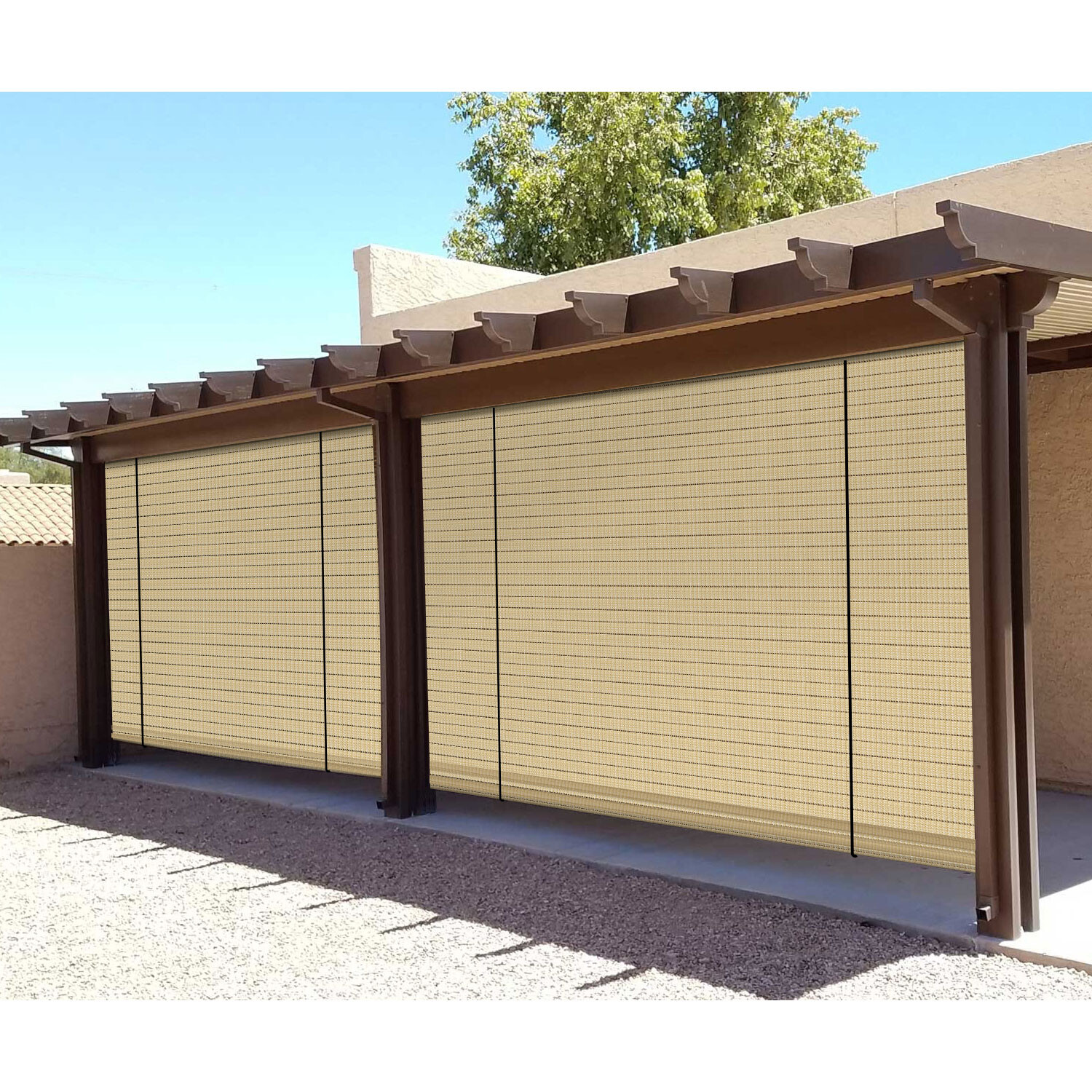 Outdoor Roller Shade Roll up Shade for Deck Patio Porch Backyard Garden-Beige