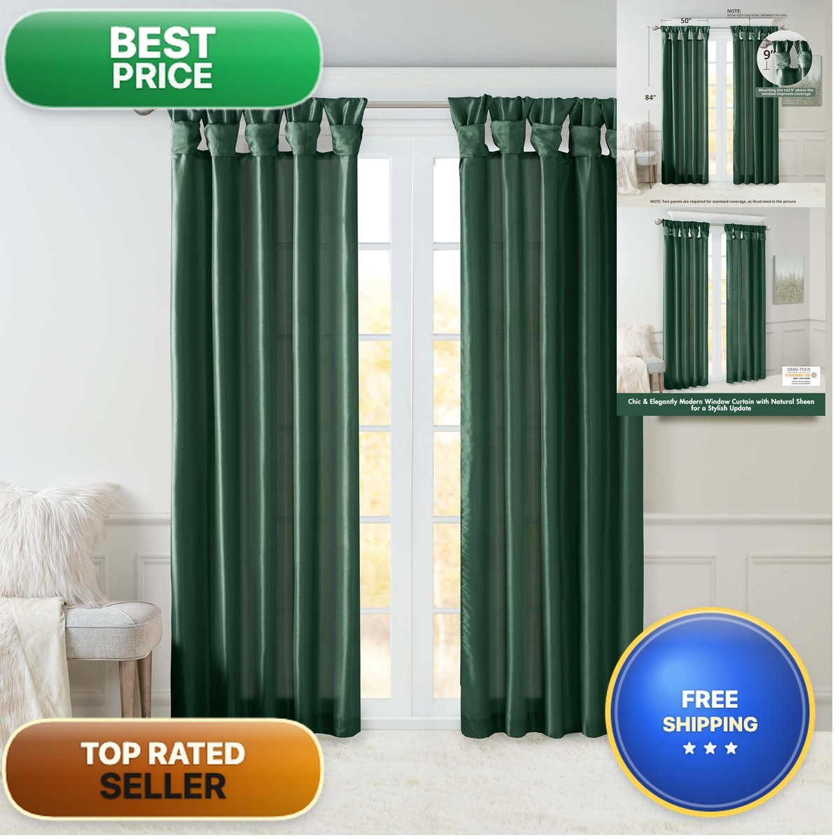 Madison Park Emilia Faux Silk Single Curtain Privacy Lining Diy Twist Tab Top