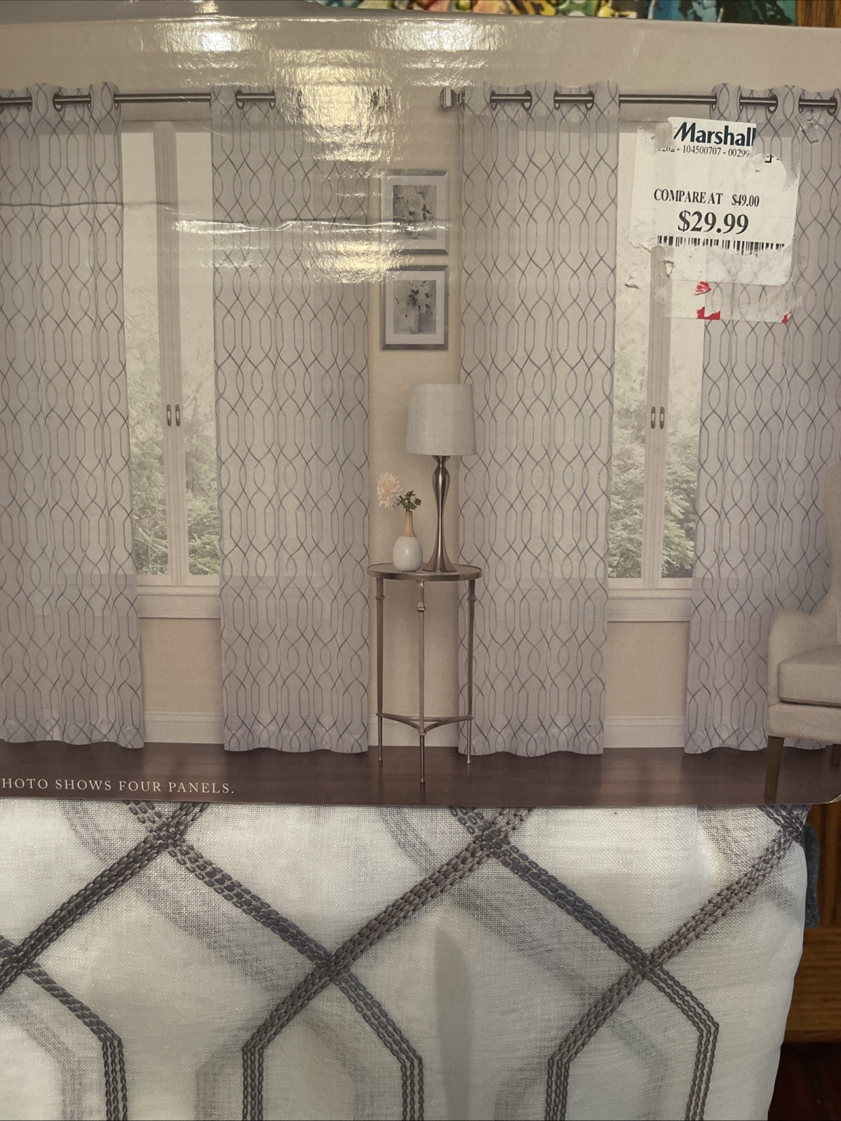 4 Piece Window Curtain Set 4-piece Grommet Set Long Embroidered, Gray Pattern
