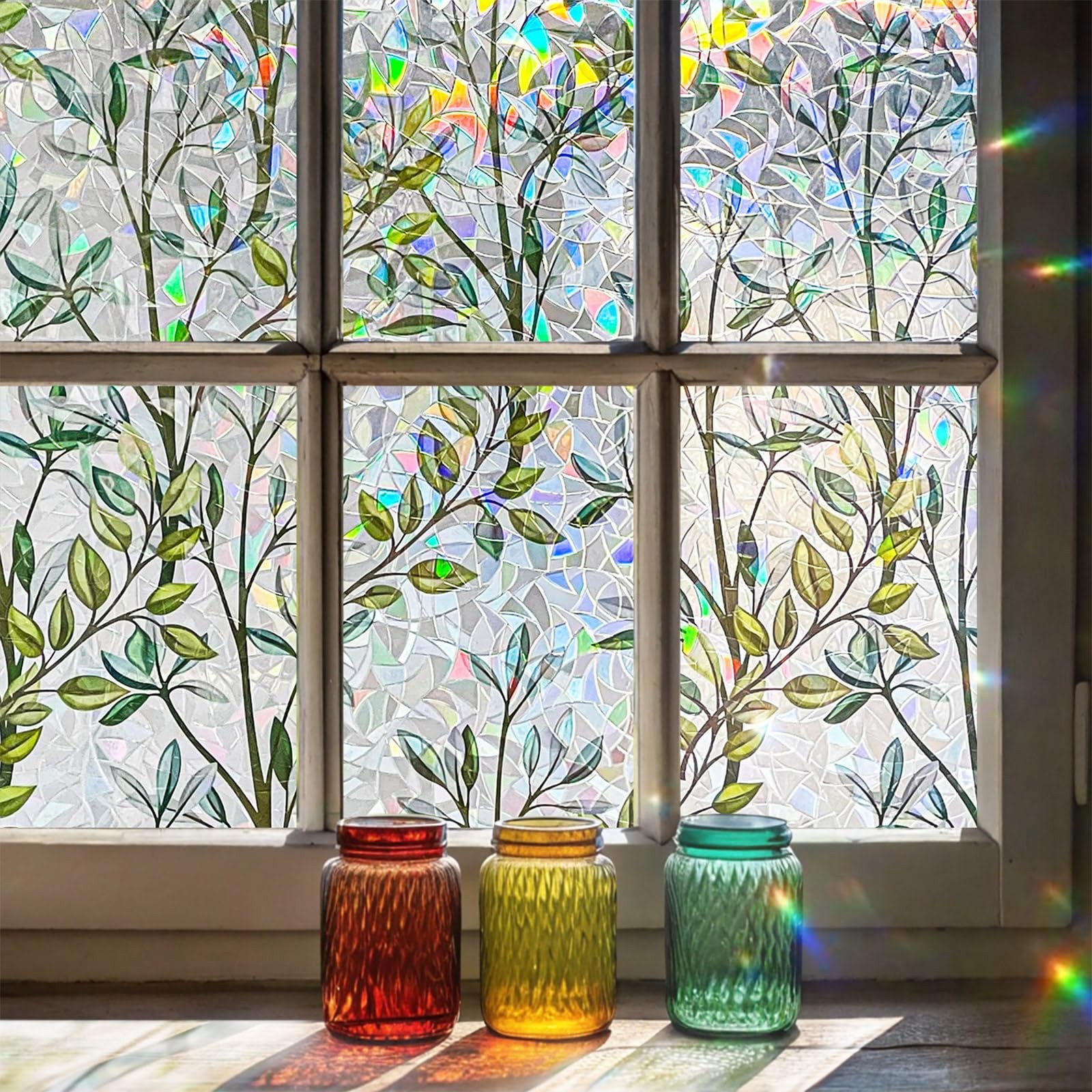 ADD.HERES Window Privacy Film, Stained Glass 17.5″ x 78.7″, Green Vineman