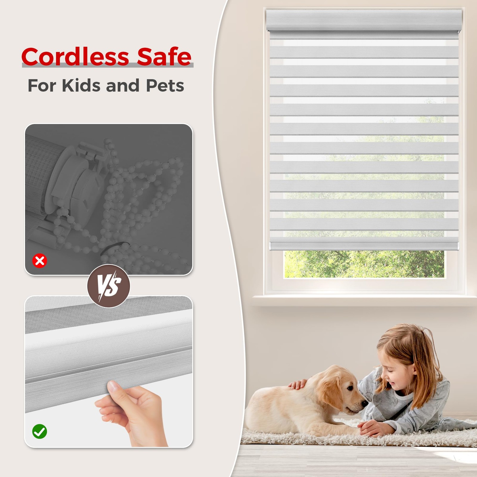 Allesin Zen No Drill No Tools Cordless Zebra Blinds Renter Friendly Dual Layer