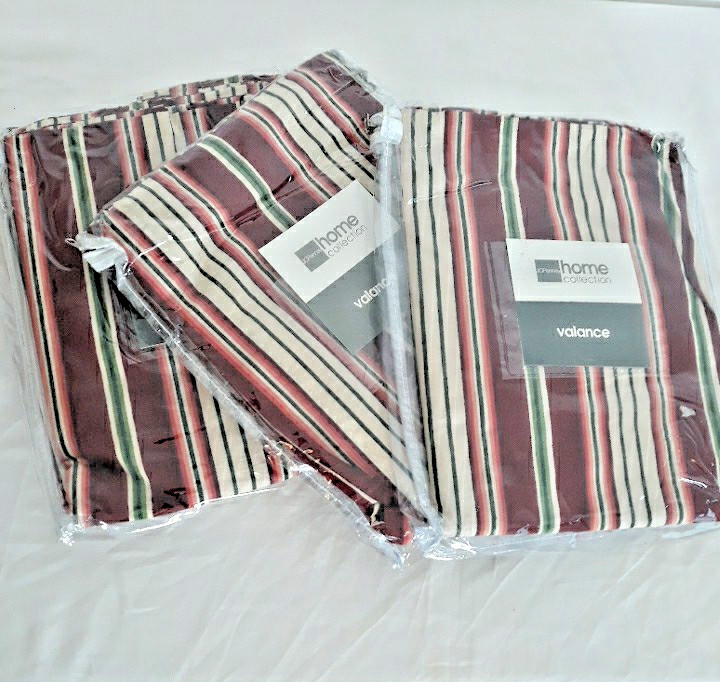 Lot 3 Valances NEW JC Penney Home Window Valance Serape Stripe Burgundy 22×84