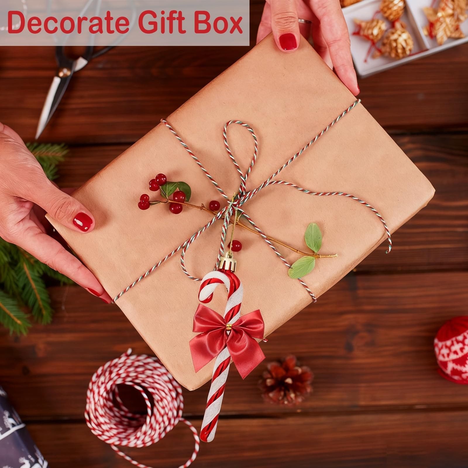 12 PCS Candy Cane Christmas Tree Decorations Ornaments Glitter Bows Red Decor