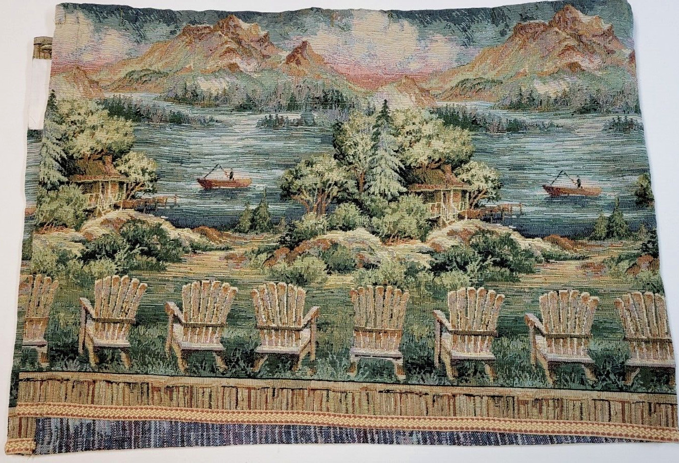 Croscill Tapestry Valance Fishing Cabin Mountain Lake Rustic Panel Painterly Vtg