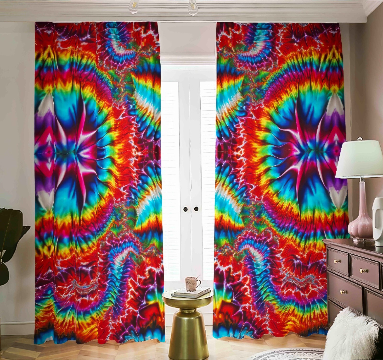 Psychedelic Tie Dye Blackout Curtains Drapes Black Out Shades Tied Dyed Red Blue