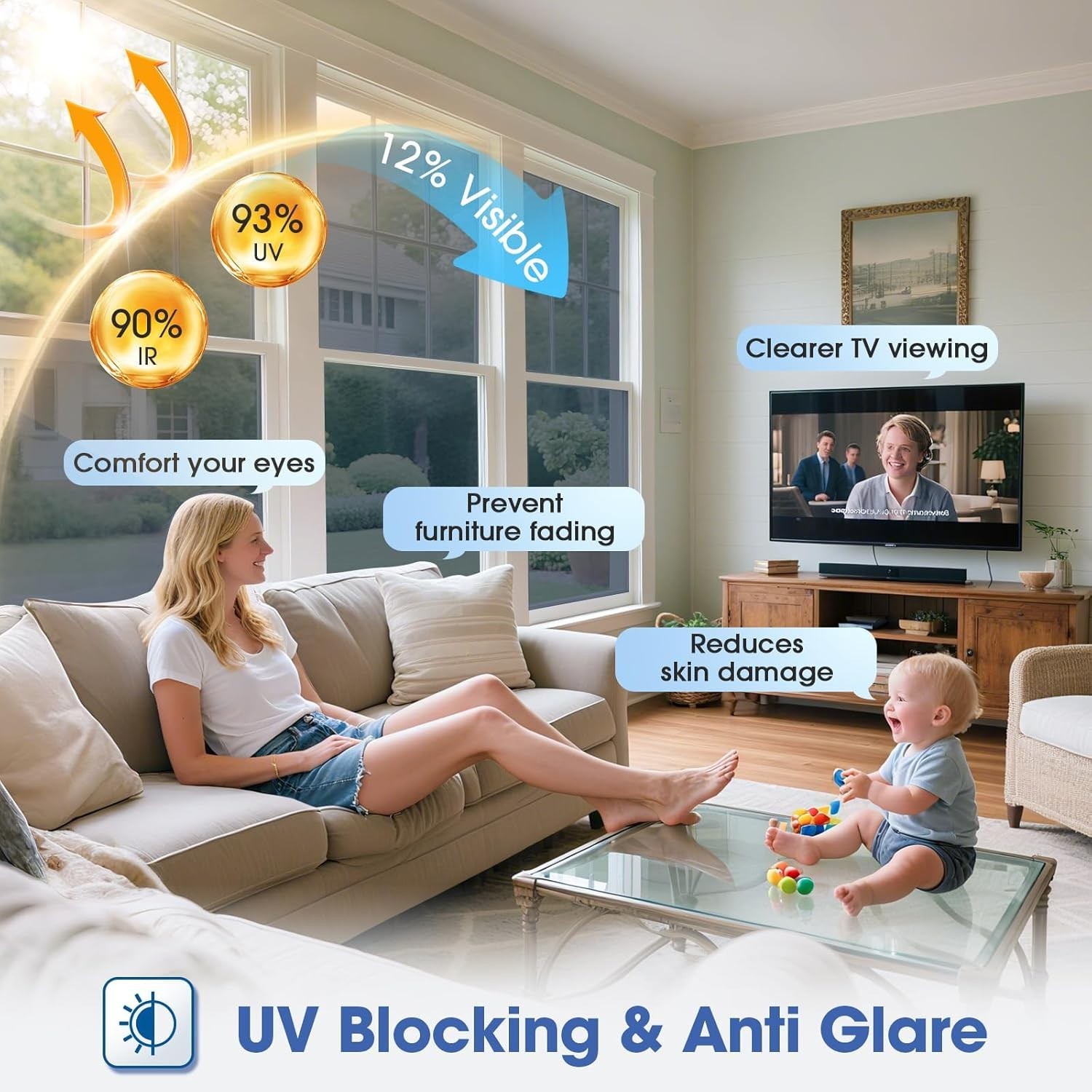 Black-Silver Reflective Window Film, UV Protection & Easy Static Cling, 9.56ft²