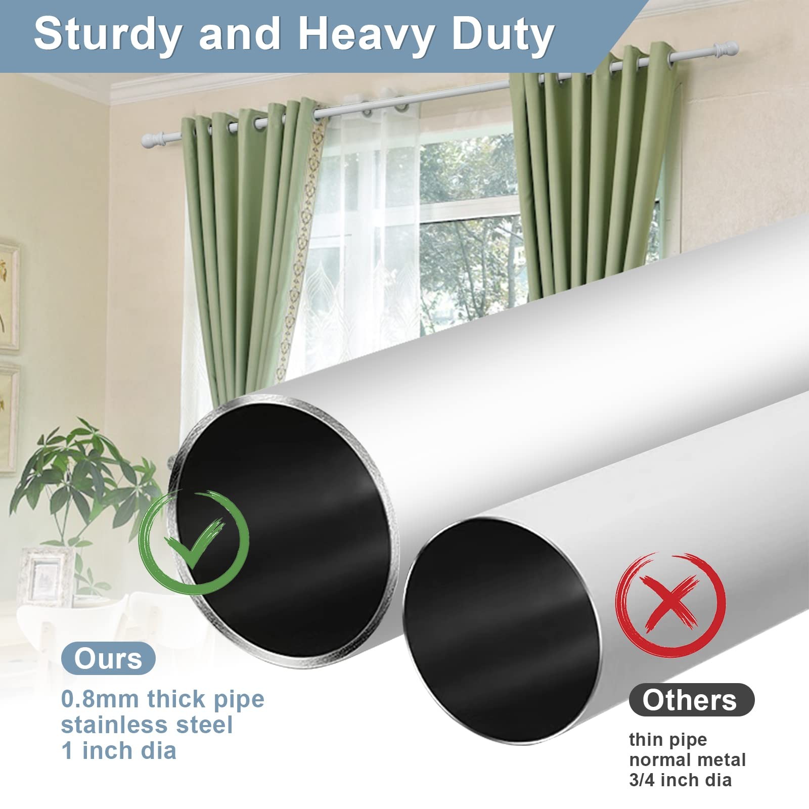 Curtain Rods for Windows 66 to 144” – 1 Inch Heavy Duty Curtain Rod Set,Adjus…
