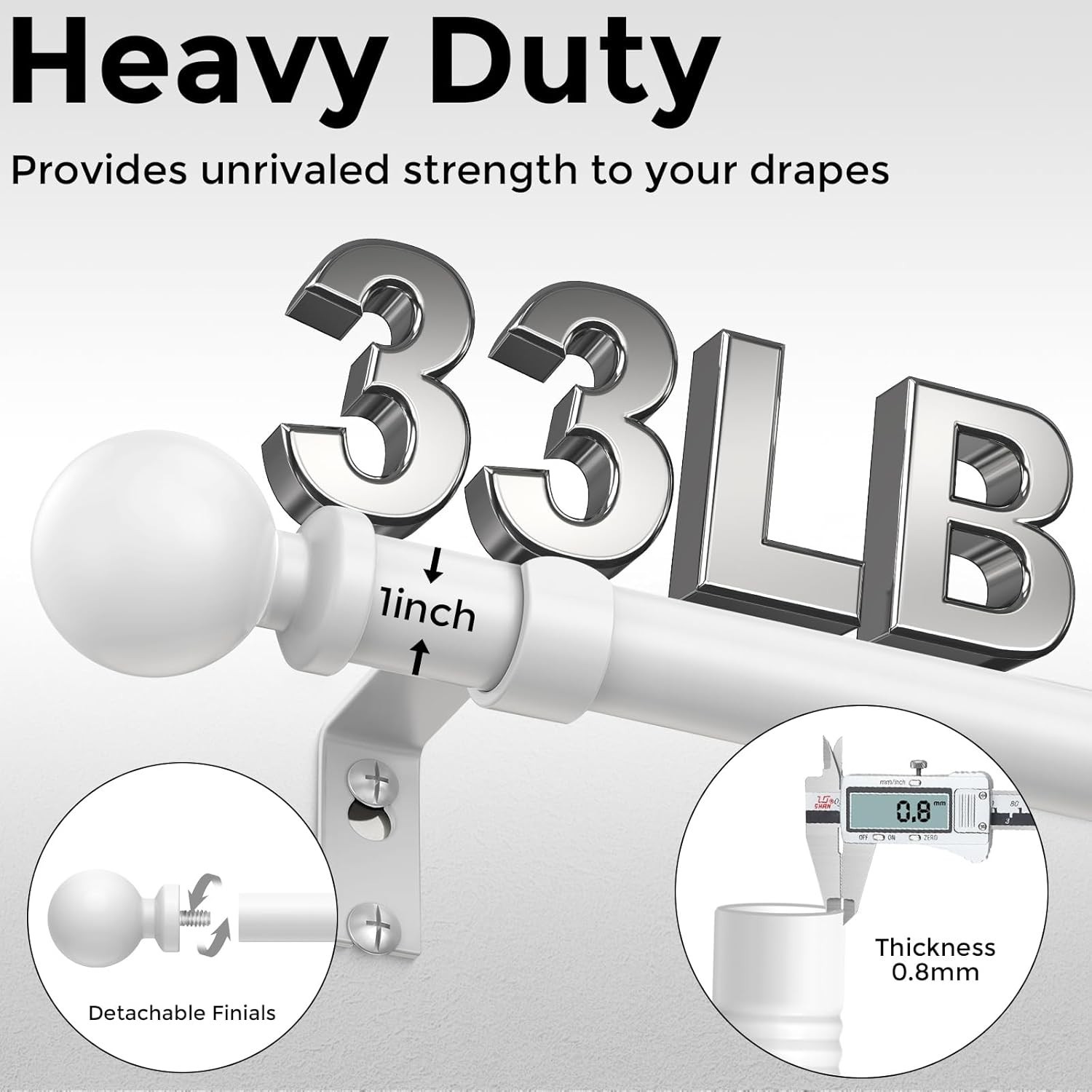 Adjustable White Curtain Rods, Modern Decor, 2 Pack