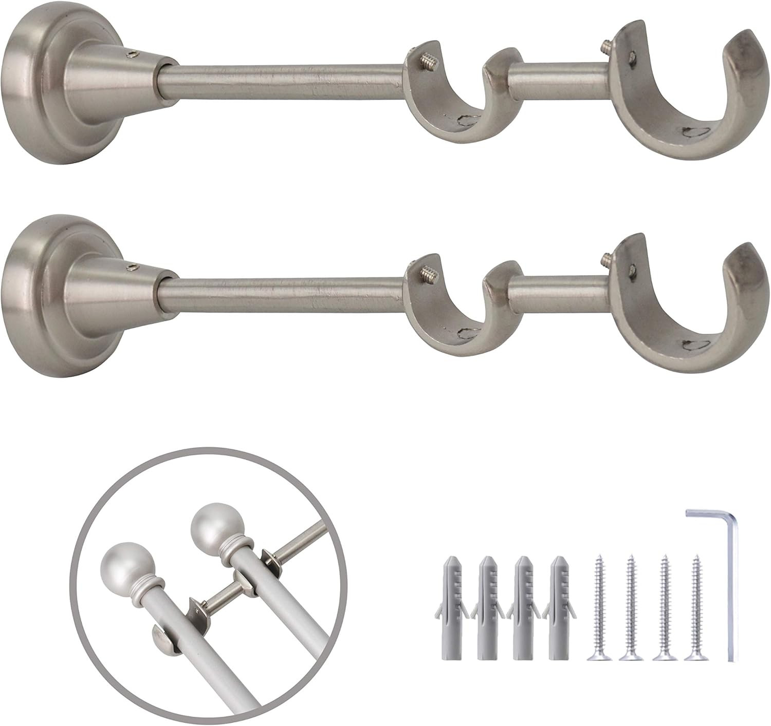 2 Pack Double Curtain Rod Bracket Stainless Steel Wl Mounted Rod Holder with Scr