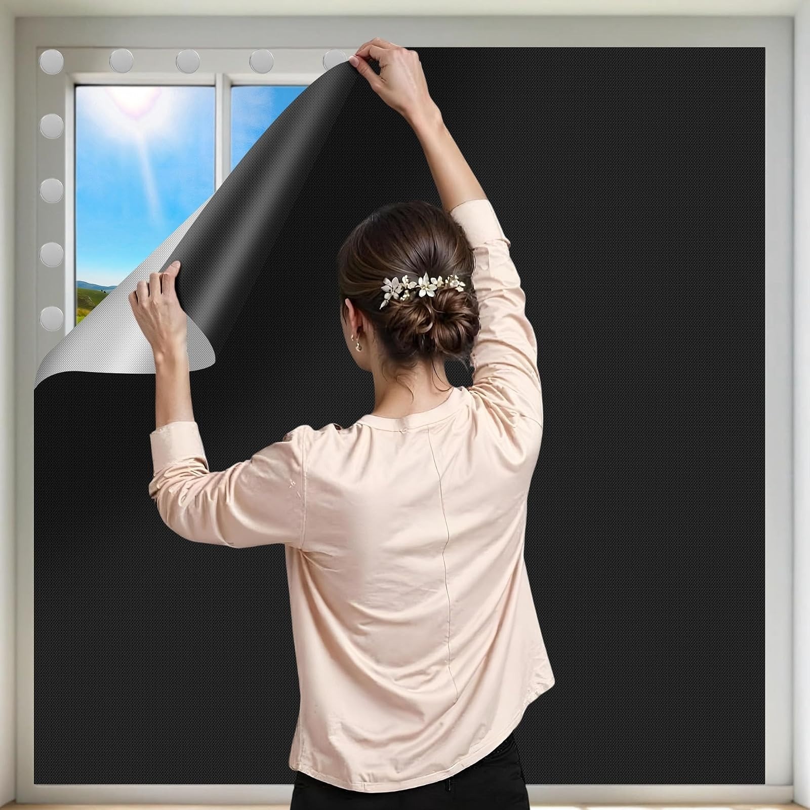Blackout Curtains Portable Window Blinds Adhesive Thermal Shades 79×57