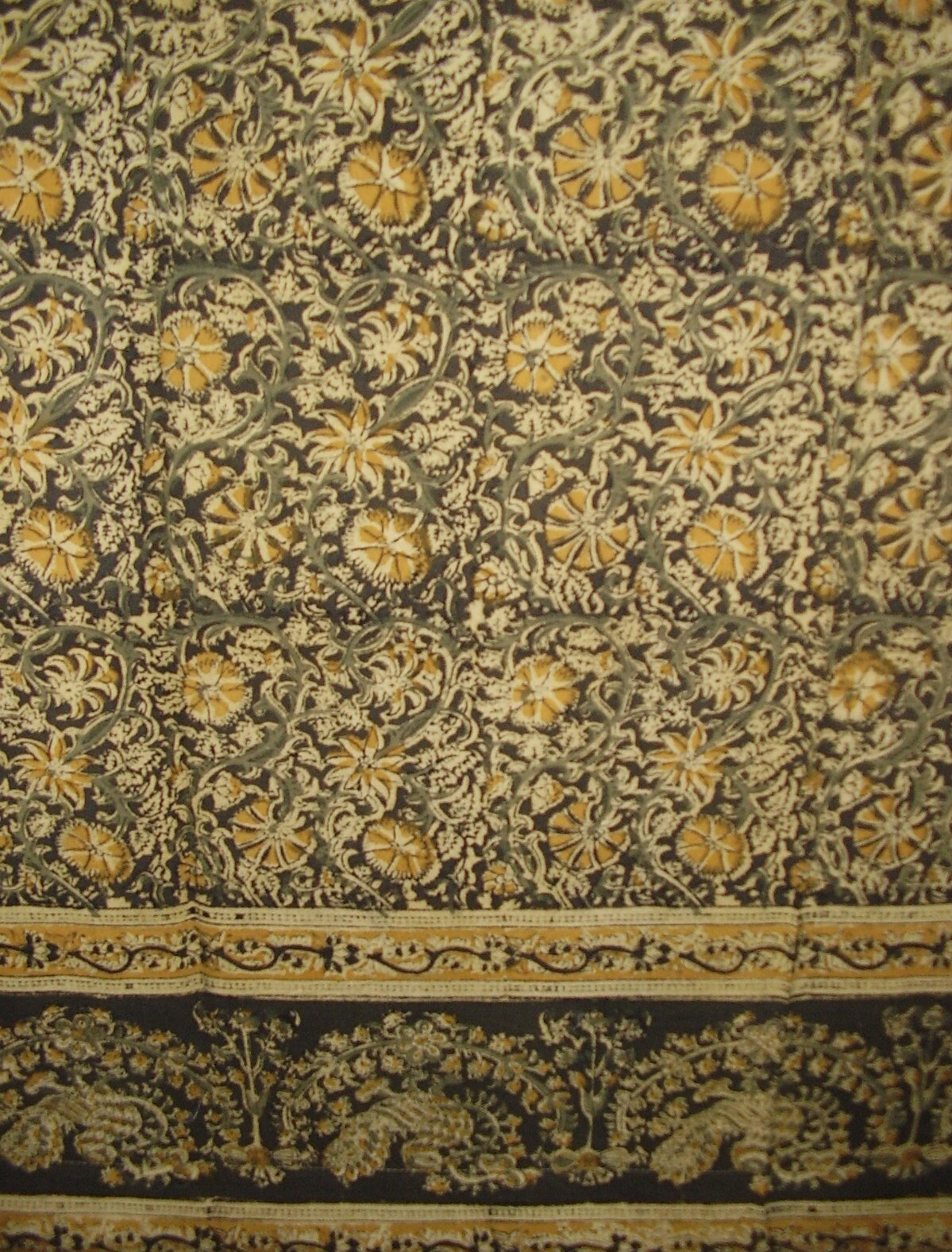 Veggie Dye Block Print Curtain Drape Panel Cotton 46″ x 84″ Olive Green