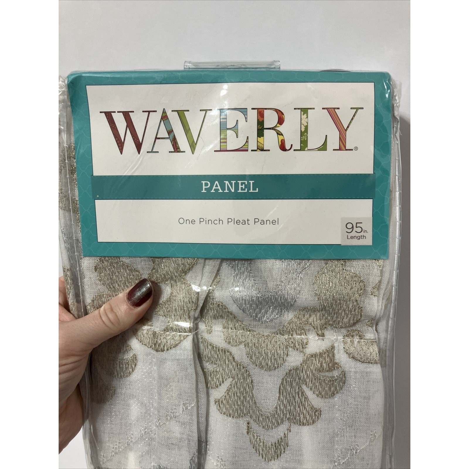 Pinch Pleated Window Panel Waverly Velero Embroidered Sheer 95in Gold Silver