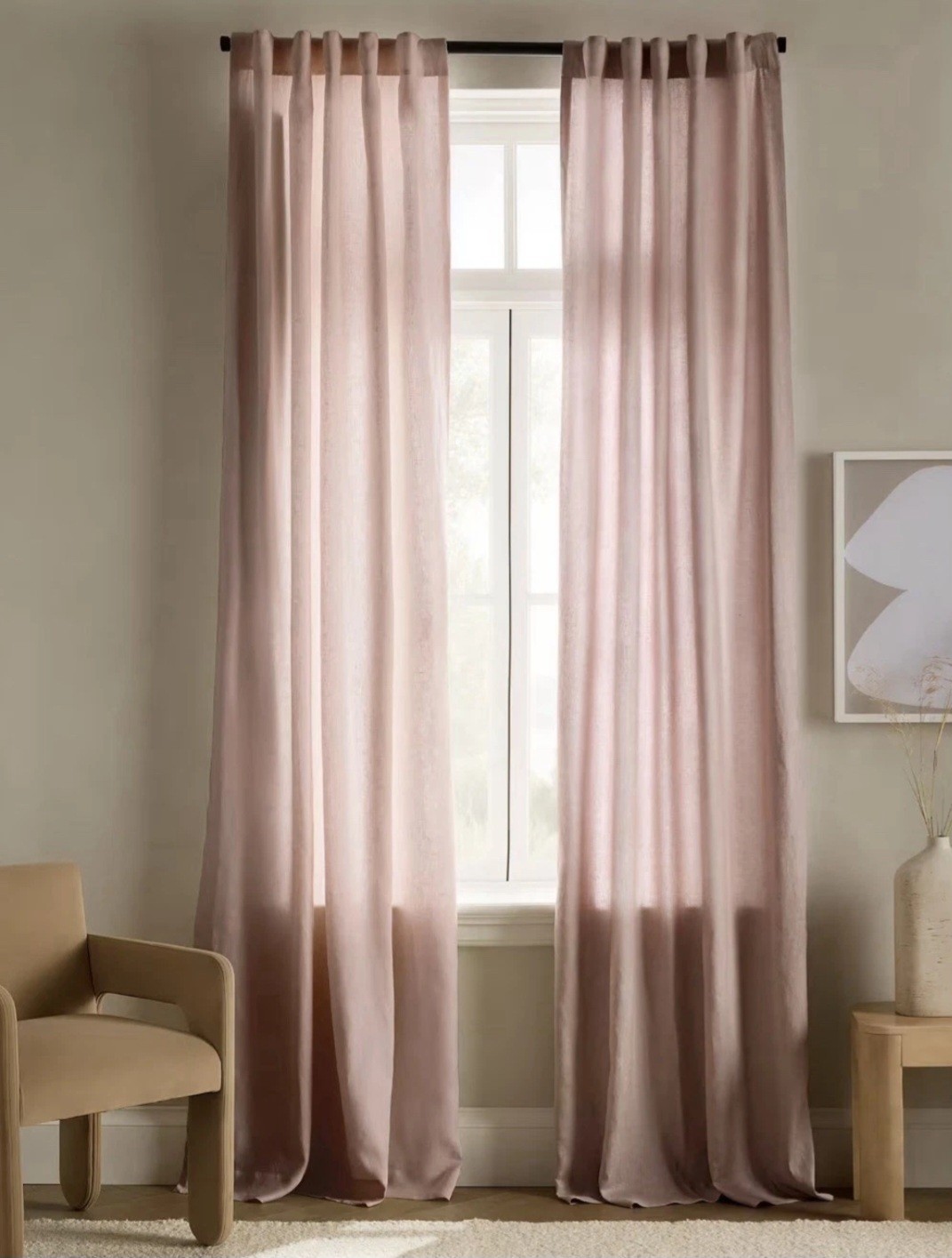 **SET(2)** NWOT Quince Linen Curtain Panels 48”x108” Room Darkening Rose Quartz