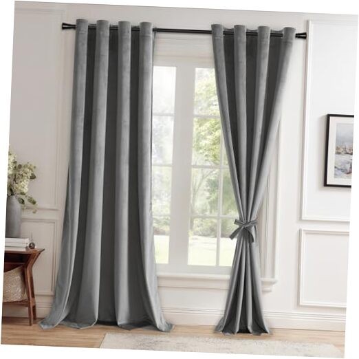 Velvet Curtains 96 inches for Living Room – 52″W x 96″L (Pack of 2) Grey