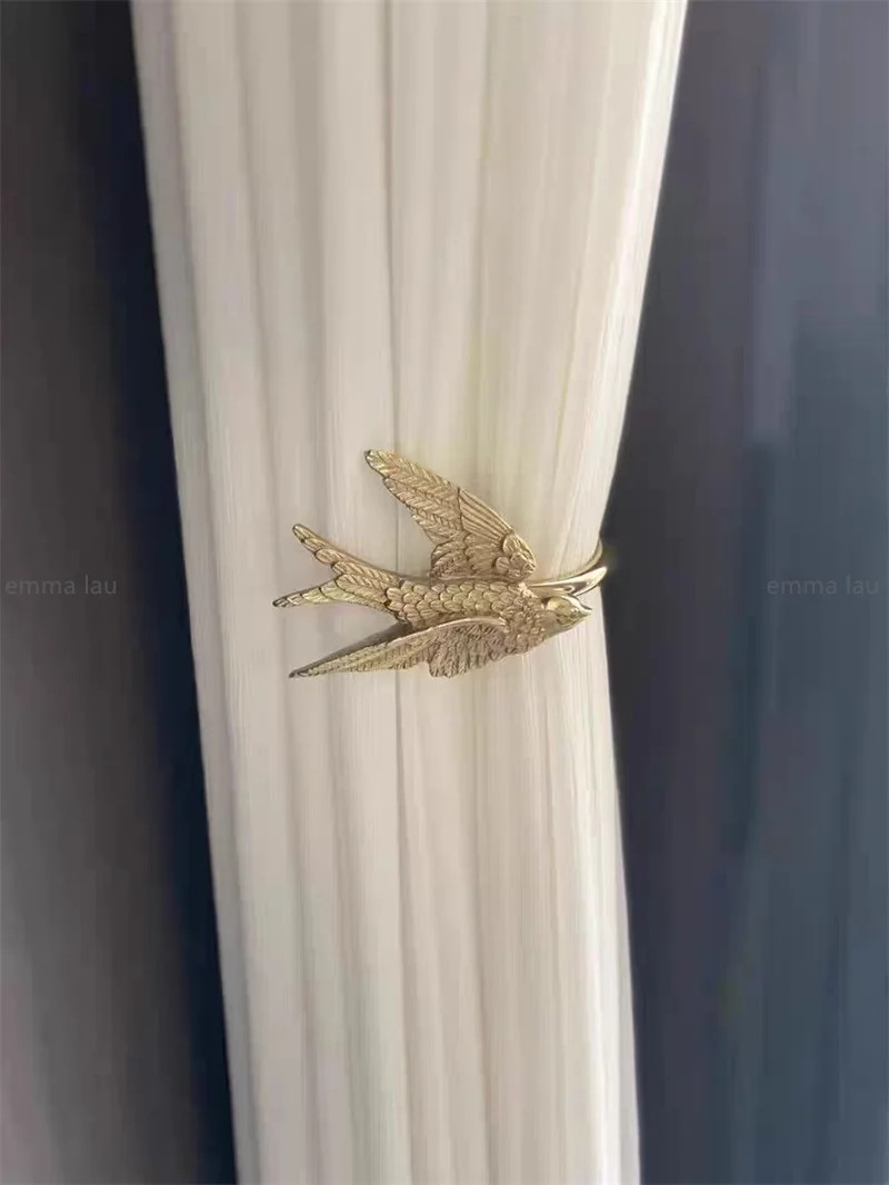 American Vintage Curtain Hook Golden Bird Swallow Curtain Buckles Brass Wall Mou