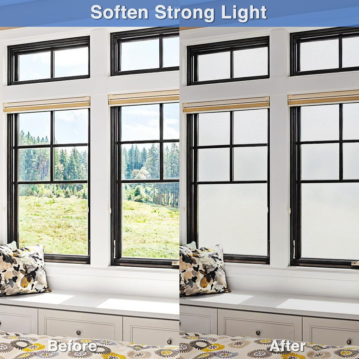 Frosted Glass Window Privacy Film with Installation Tools, Removable