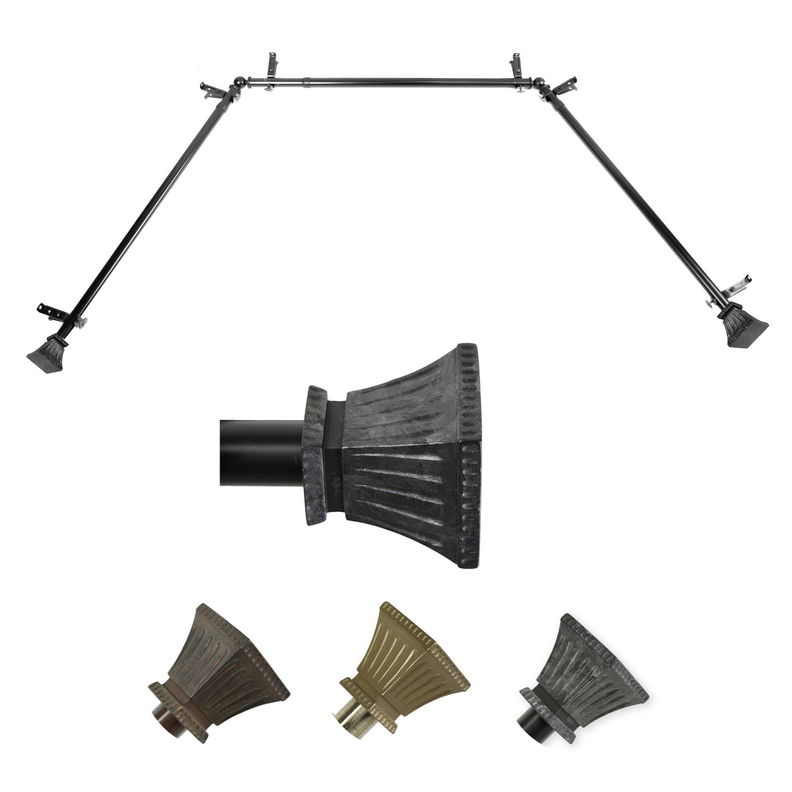 Fan Fare 13/16″ Bay Window Curtain Rod 20″-36″, 38″-72″, choose from 3 colors