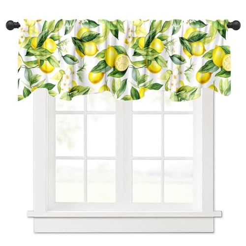 Yongqian 18x54inch Lemon Fruit Window Treatment Valance Watercolor Print Green