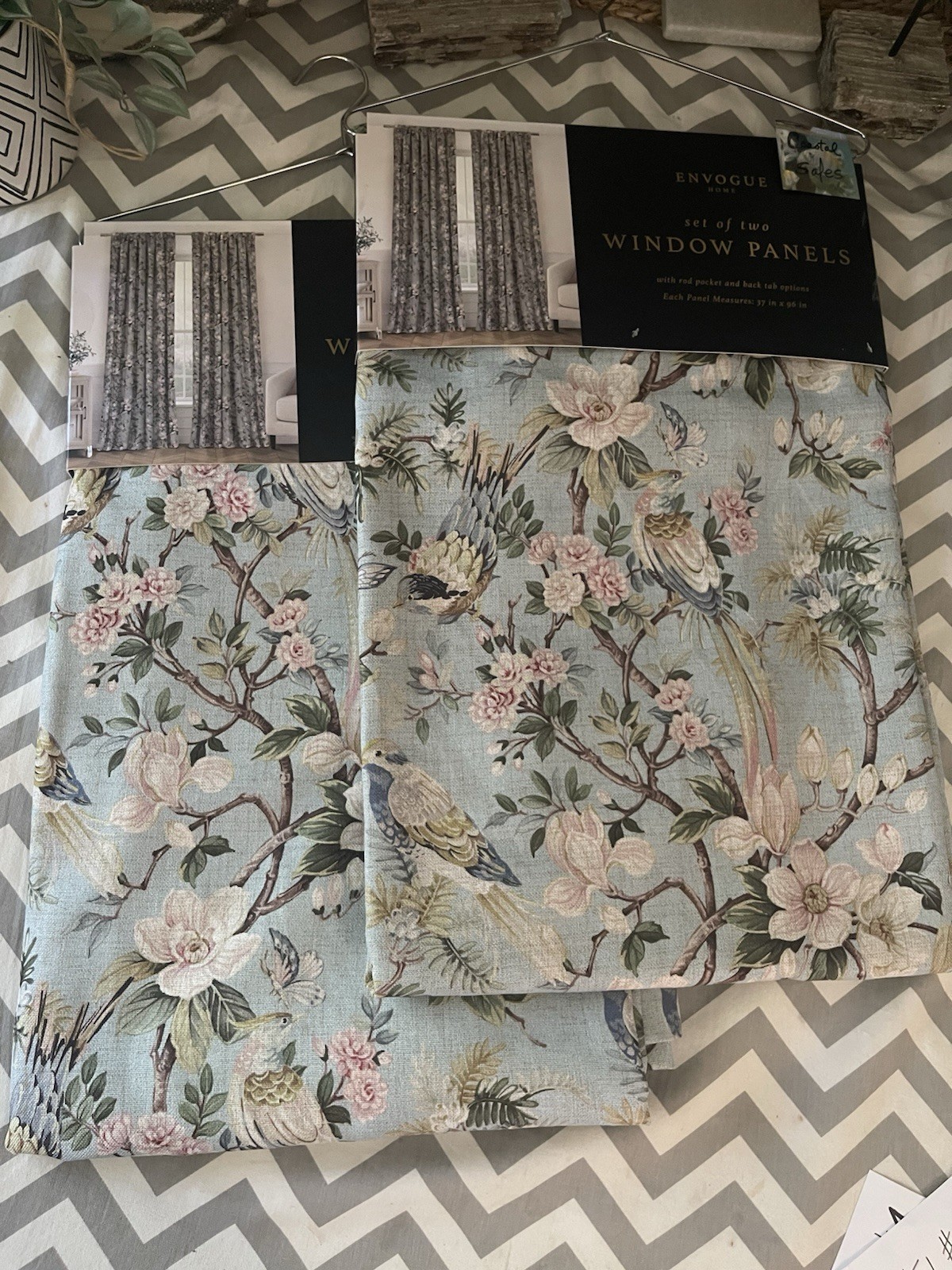 ENVOGUE Floral Tree BIRDS 4Panels =2Sets 37″ x 96′ NEW Drape Curtains