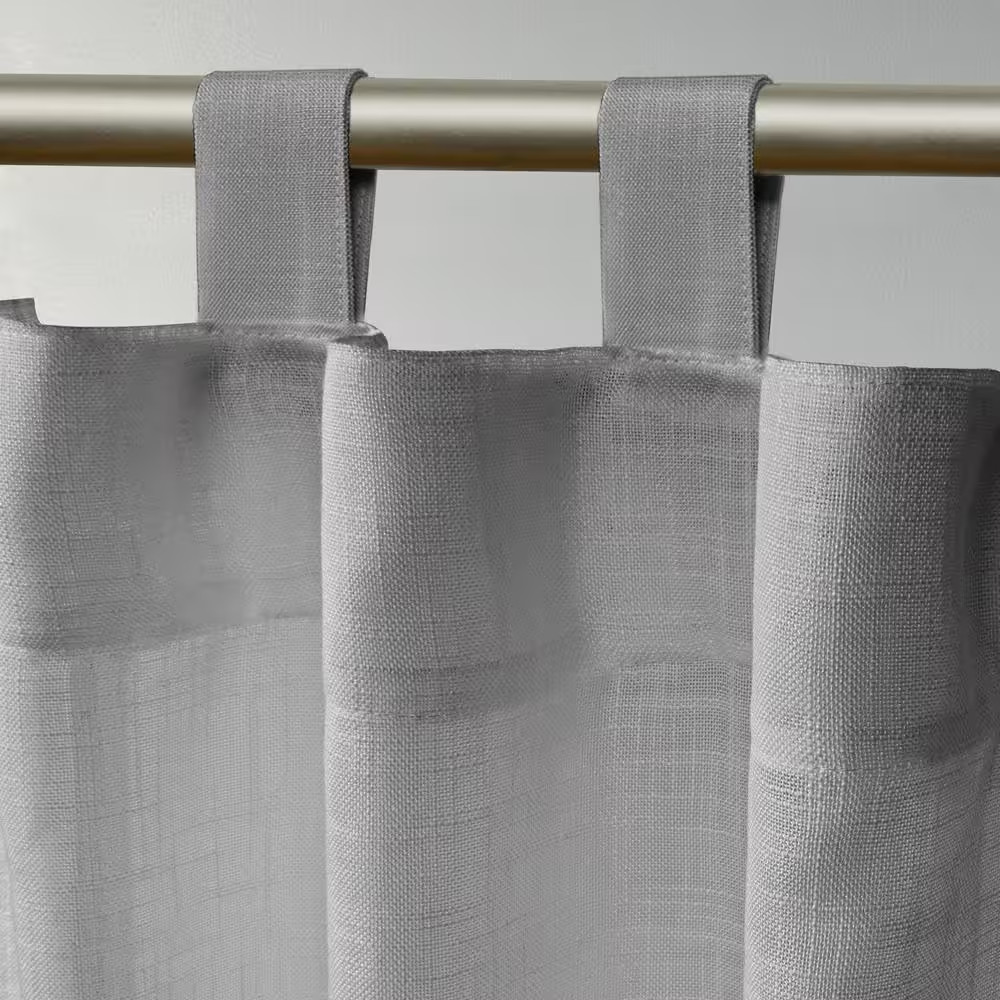 Bella Silver Solid Sheer Tab Top Curtain, 54 In. W X 96 In. L (Set of 2)