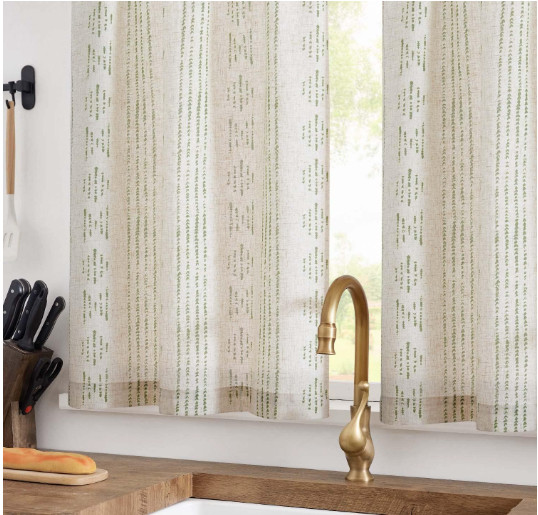 jinchan Boho Stripe Kitchen Curtains and Valance Set Linen Tier Curtains