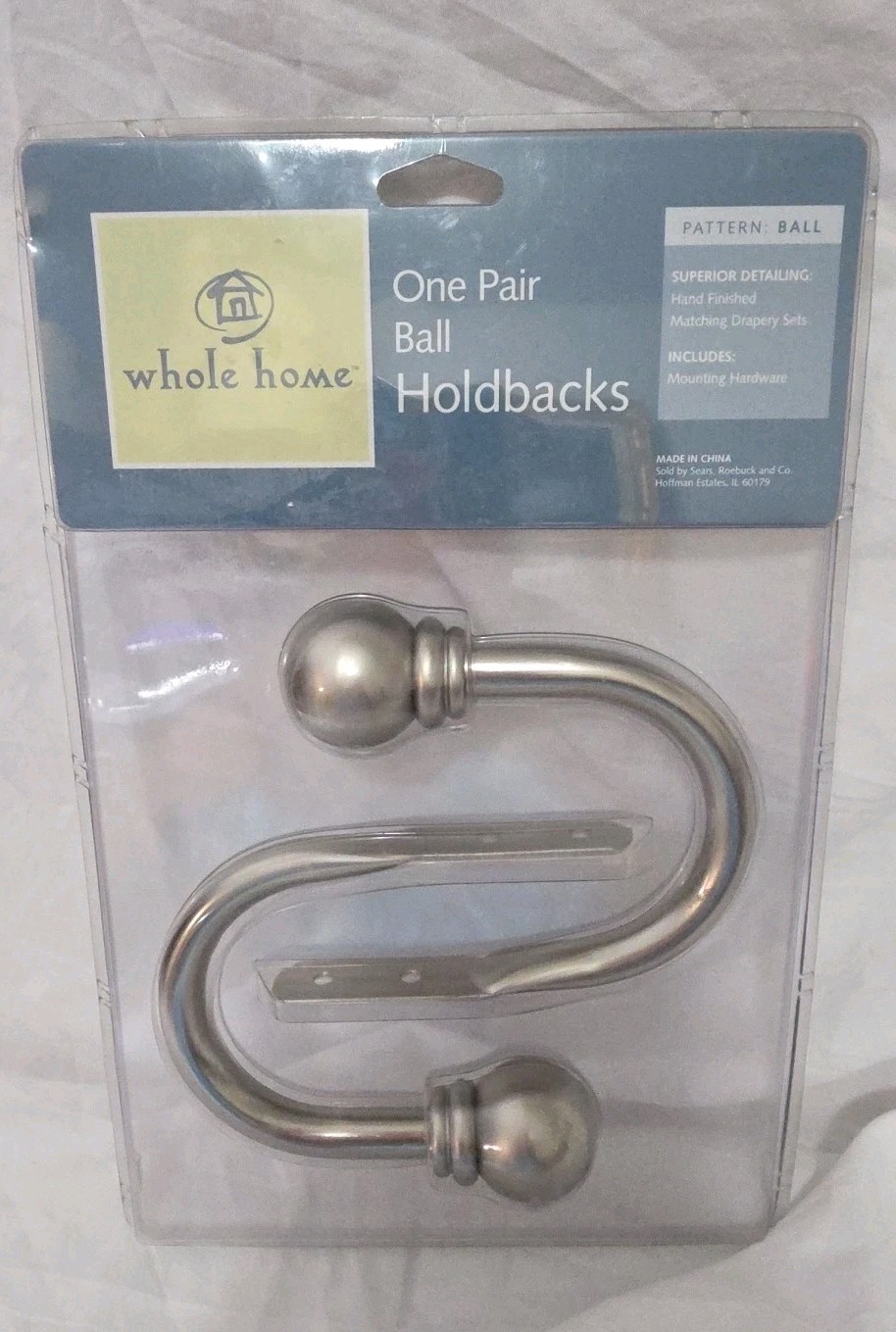 Brushed Steel Drapery Ball Holdbacks NIP Hand Finished + Mounting Hardware