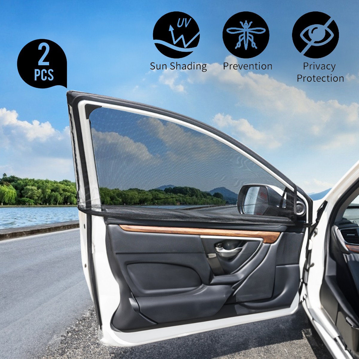 2/4Pcs Car Front Rear Window Mosquito Net Sun Shade UV Protection Mesh for Sedan