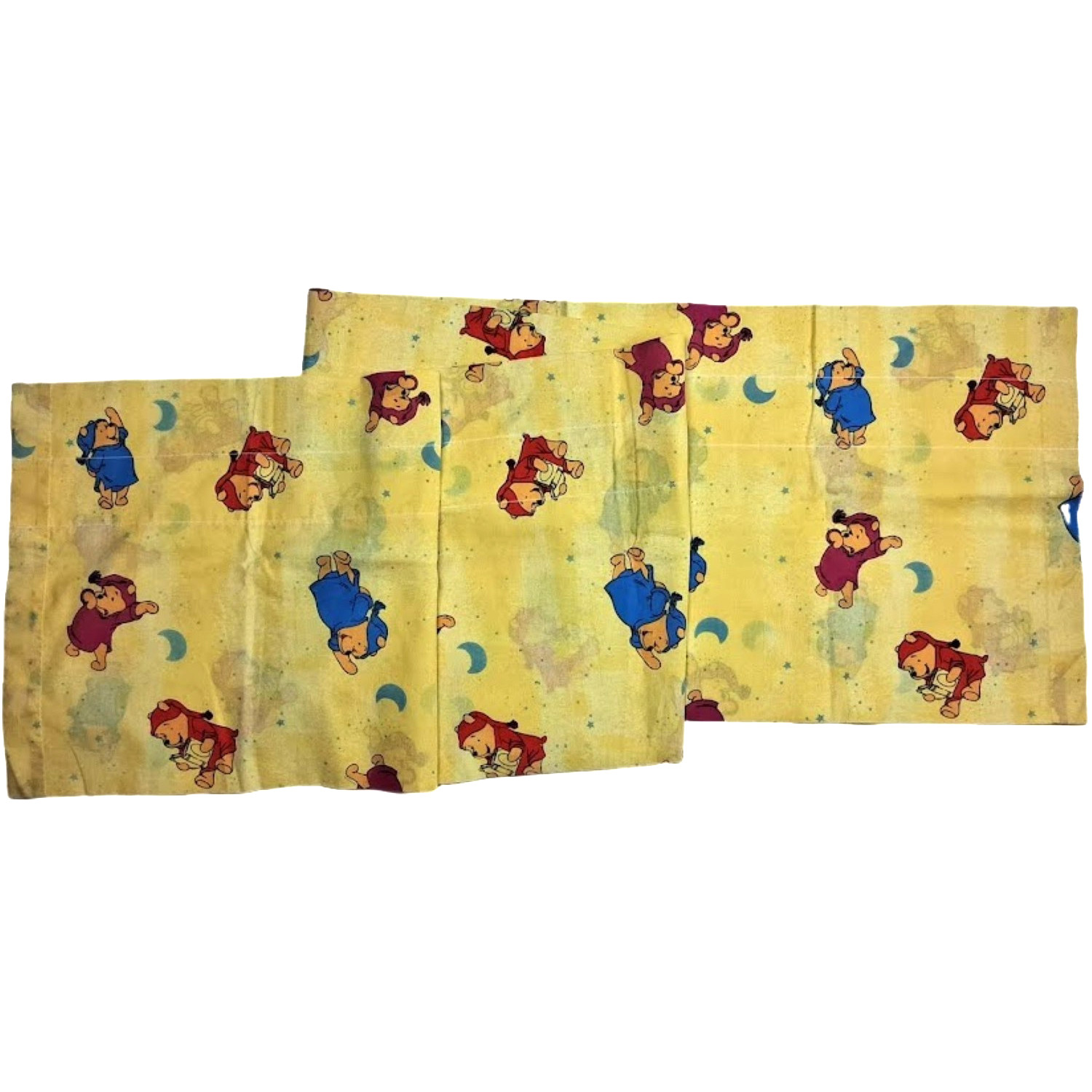 Vtg Disney Winnie the Pooh Nursery Window Valance 84×15 Yellow Moon Cotton Stars