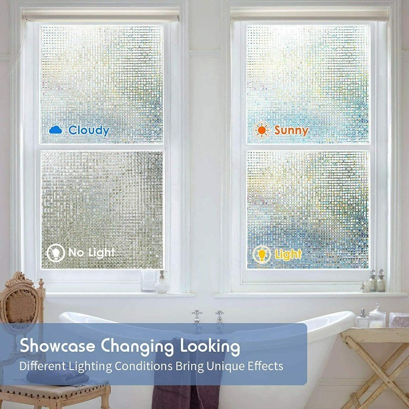 Window Film Privacy Static Cling Stained Glass Film Mirror Decoration 17.5*78.7″
