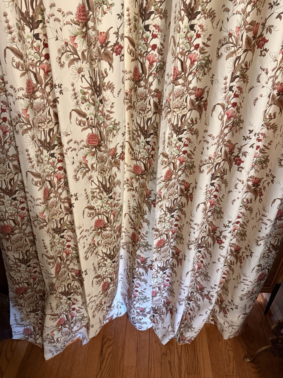 Pair of 2 Botanical Cottage Floral Pinch Pleat Curtain Panels-84”-Handmade