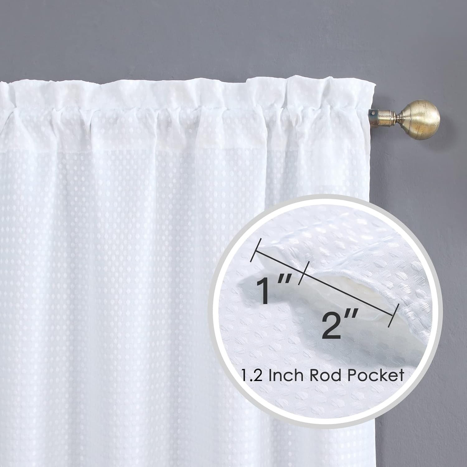 White Water Resistant Bathroom Window Curtain, Waffle Textured Half Tier Curt…