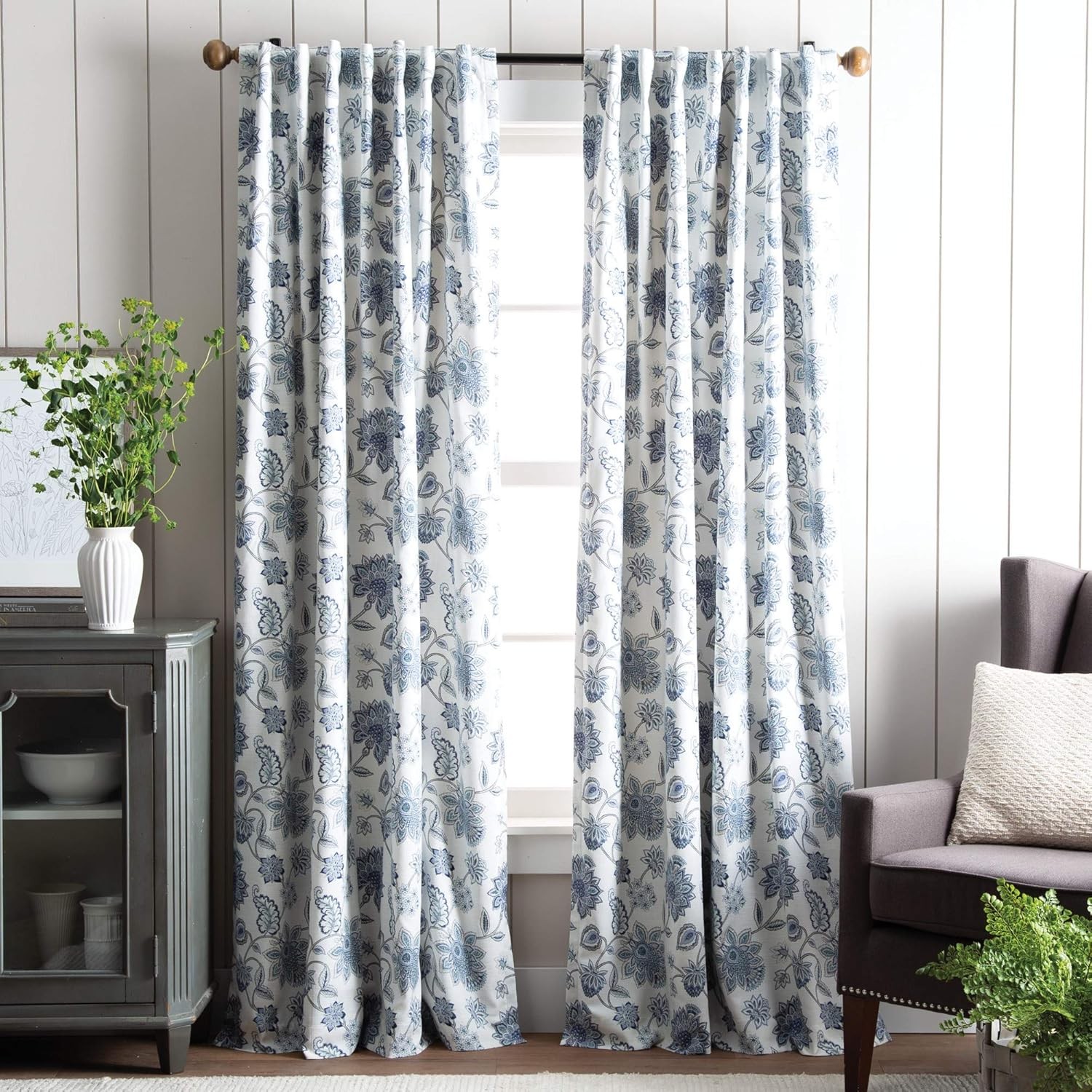 Jakarta Blackout Rod Pocket/Back Tab Window Curtain Panel Pair, 95″, Indigo