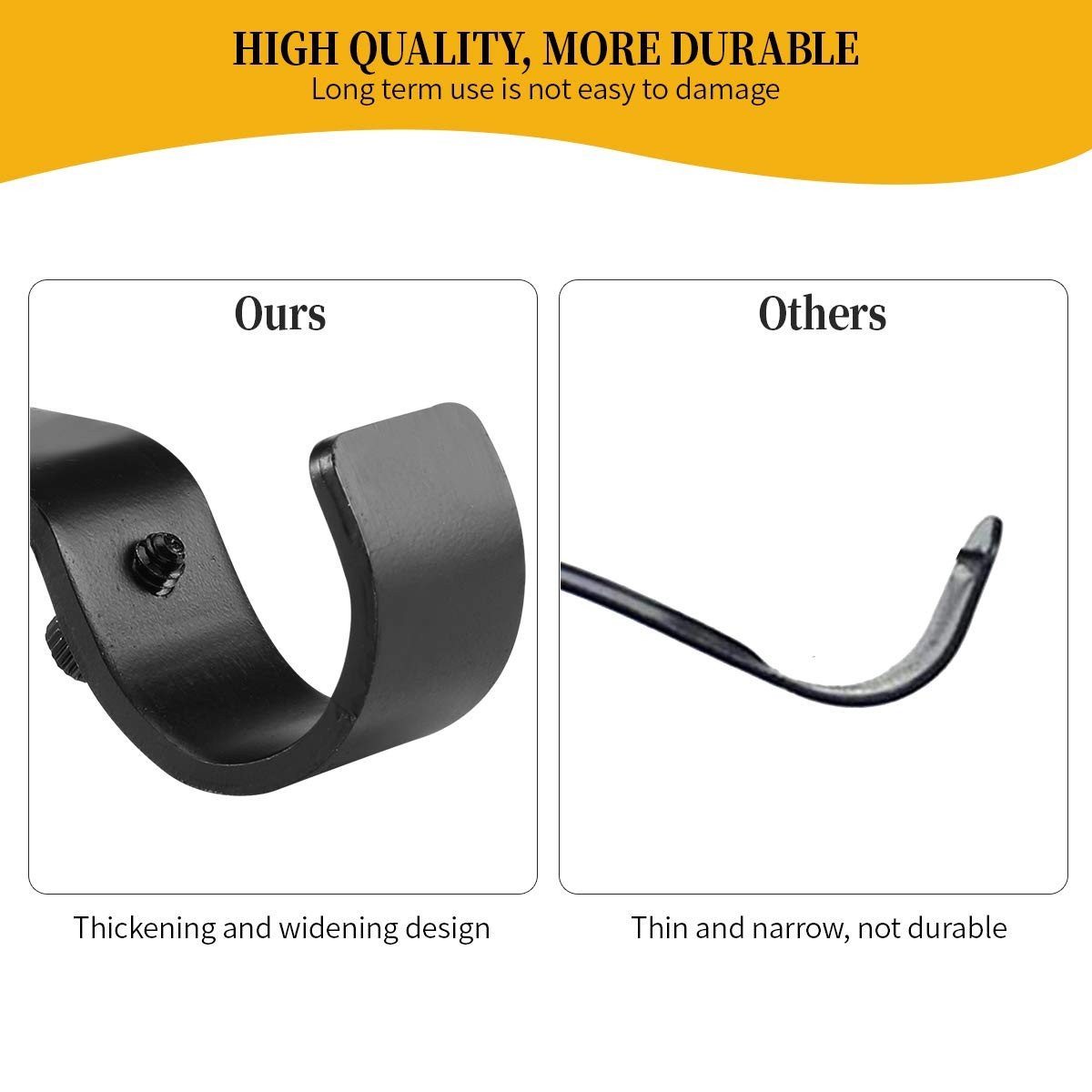 8 PCS Black Heavy Duty Adjustable Curtain Rod Brackets Fits 11/8 11/4 In Rod