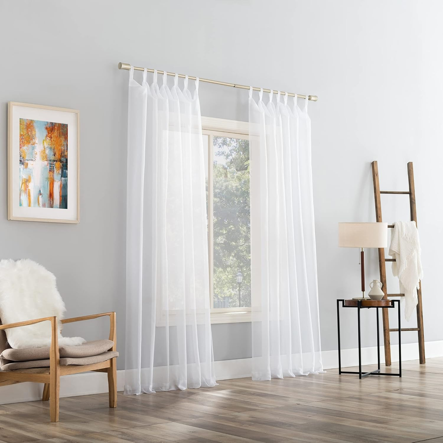 Emily Sheer Voile Tab Top Curtain Panel, 59″ X 95″, White
